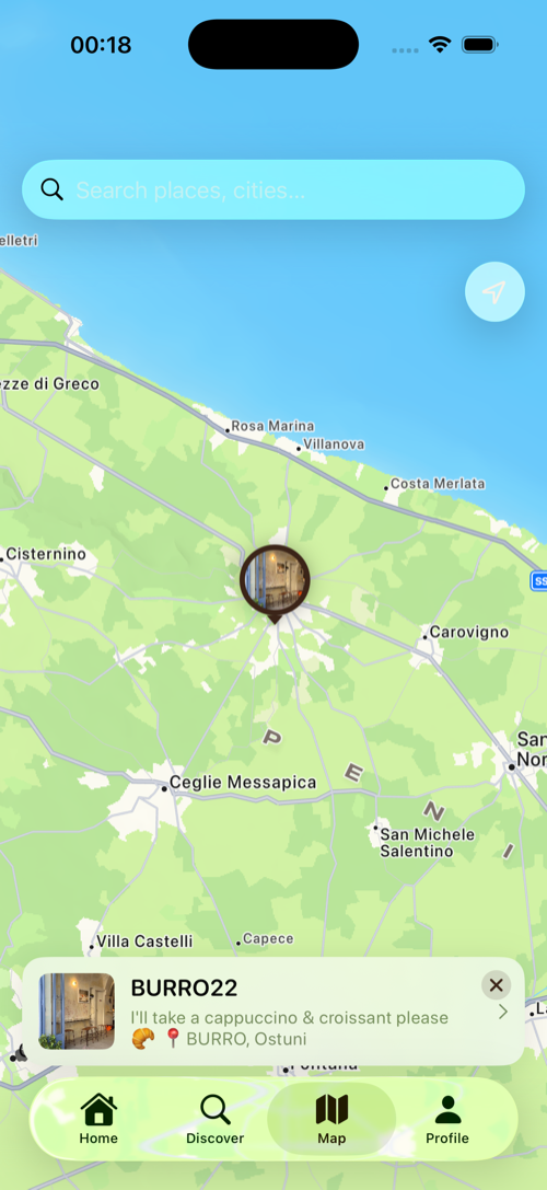 A saved place pinned on the PinCup map